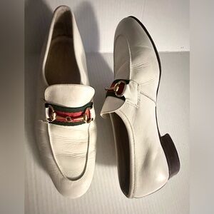 Vintage 1960s white Leather Gucci Horsebit Loafers shoes 9 1/2 men’s 1” heel